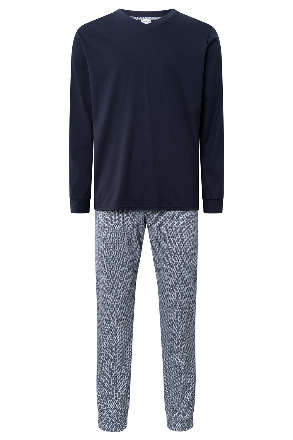 Herren Langer Pyjama mit Minimalprint V-Neck